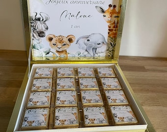 Scatola di CIOCCOLATI PERSONALIZZATA, immagine completamente personalizzata, tutti i temi sono possibili, per i vostri compleanni, matrimoni, battesimi...