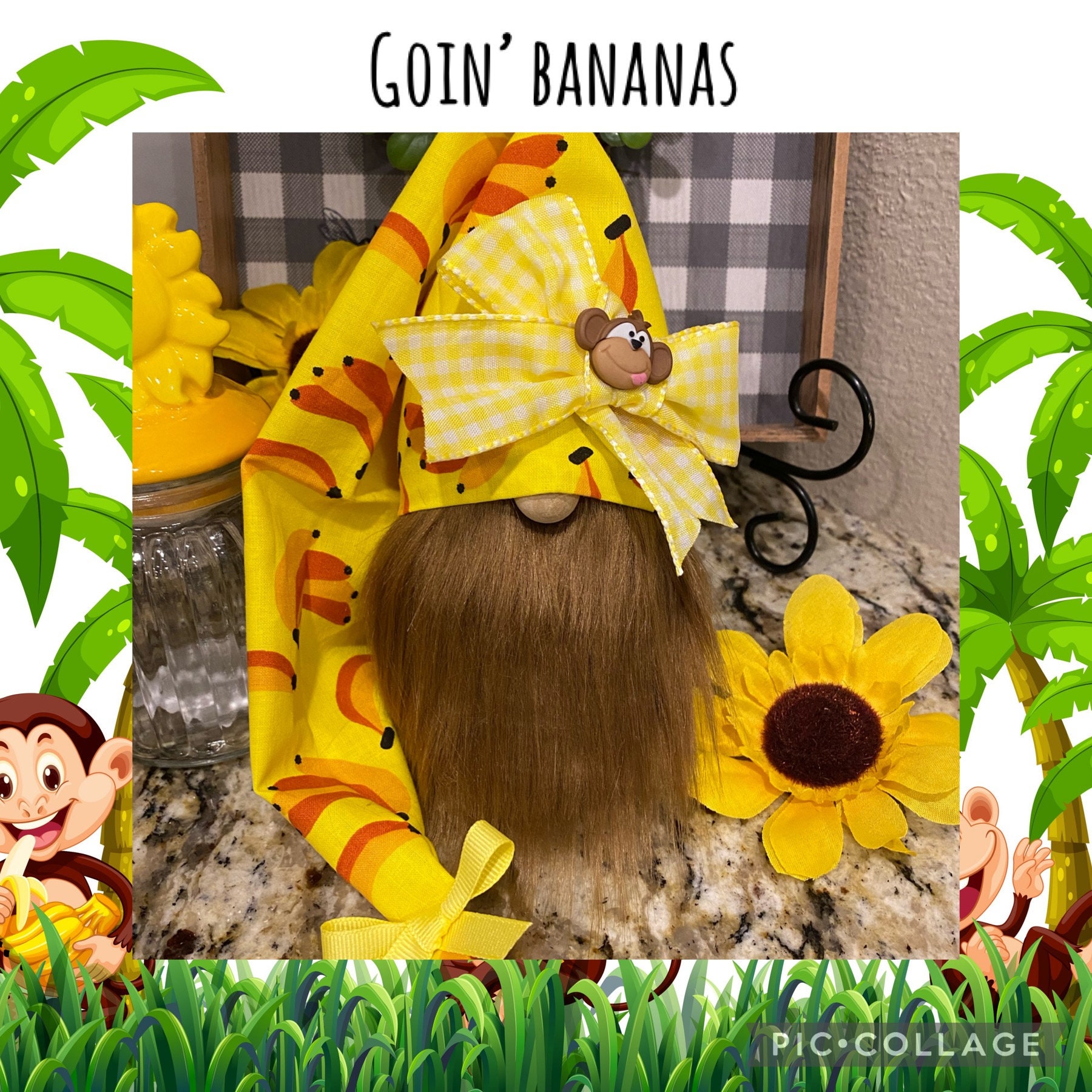 New monkey banana gnome banana gnome monkey gnome summer  etsy