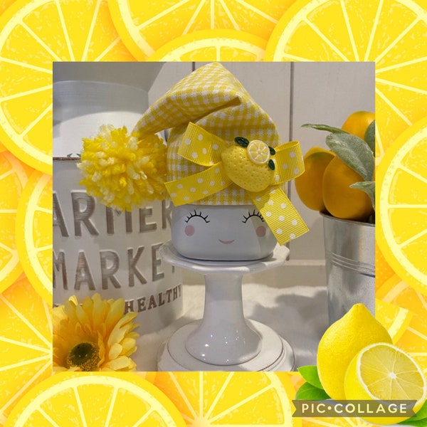 Lemon Marshmallow Mug Hat, Lemon Decor, Lemon Tiered Tray Decor, Fruit Decor, Kitchen Decor, Farmhouse Decor