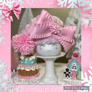 Pink Candy Cane Christmas Marshmallow Mug Hat,  Christmas Tier Tray Decor, Sweet Shoppe, Sweet Treats Christmas