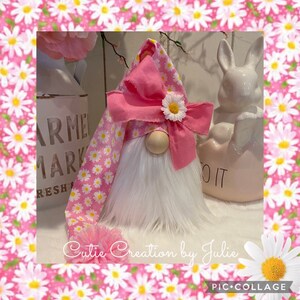 Pink Daisy Flower Gnome, Easter Gnome, Spring Gnome, Handmade Gnome, Spring/Easter Tiered Tray Decor, Tomte, Nisse, Scandinavian