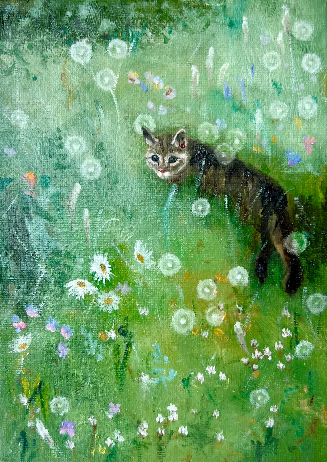 Custom Handpainted Copy of Bruno Liljefors 1920 Cat in the Summer Meadow, Oil Painting on