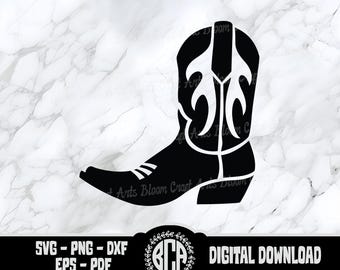 File di taglio per stivali da cowboy in formato SVG per Cricut. Classico stivale da cowgirl in formato SVG. Clipart floreale per stivali da cowboy. Silhouette rustica per stivali da cowboy. Download.
