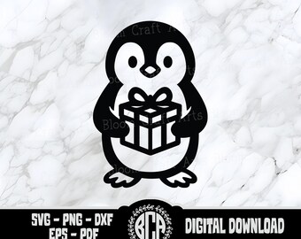 Weihnachts-Pinguin SVG | Niedliche Pinguin Clipart | Winter Tier Schnittdatei | Festlicher Pinguin Cricut Silhouette Design Download