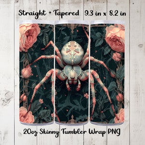 Gotische spin Tumbler wrap PNG 20oz mager sublimatie bloemen spin rechte taps toelopende wrap roze rozen griezelig schattig horror esthetiek downloaden