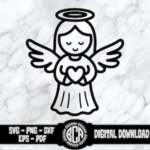Ángel SVG / Ángel lindo PNG / Ángel sosteniendo un corazón SVG / Diseño de ángel navideño / Archivo Svg de ángel bebé / Clipart de ángel sagrado / Angelito Svg