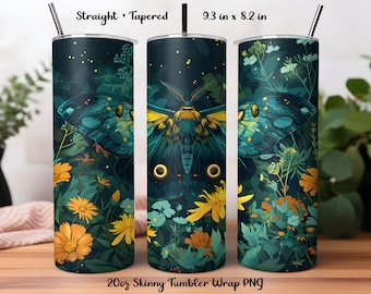 Enchanted Floral Moth Tumbler Wrap PNG | Mystical Moth Tumbler Wrap | Gothic Moth Tumbler Wrap Design | Fantasy Moth Tumbler Wrap Download