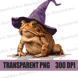 Crapaud mystique en chapeau de sorcier, sorcière crapaud Clipart PNG, téléchargement numérique des cliparts amphibiens magiques, art du scrapbooking, téléchargement immédiat de grenouille mignonne