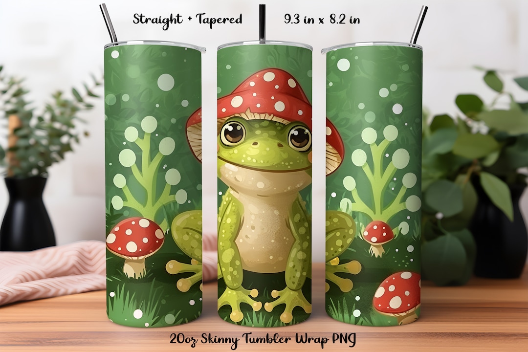 Kawaii Mushroom Frog Tumbler Wrap PNG, Seamless 20oz Skinny Tumbler ...