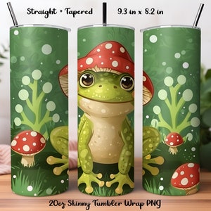 Kawaii Mushroom Frog Tumbler Wrap PNG, Seamless 20oz Skinny Tumbler ...