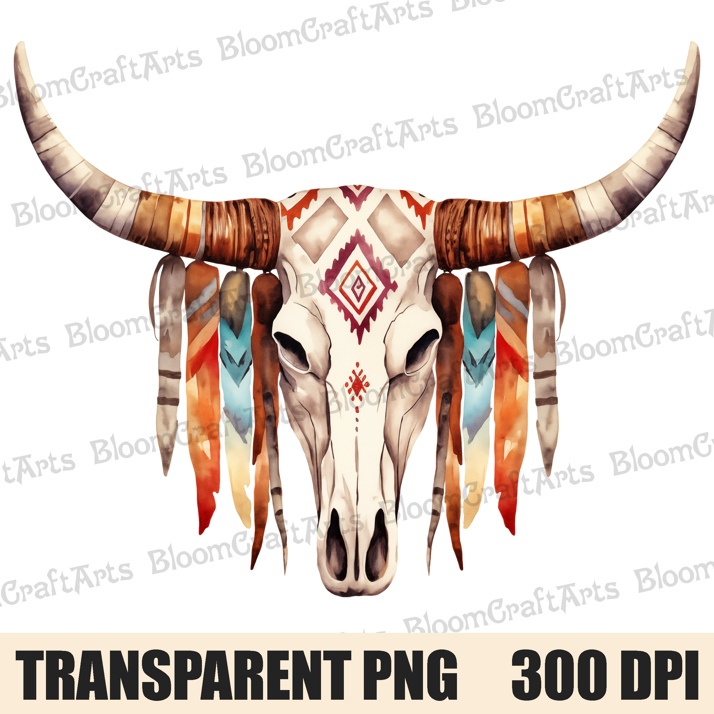 Native Bull Design Native-inspired Bull Skull Art Clipart PNG | Downloadable Rustic Tribal ...