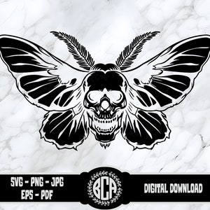 Gothic Skull Moth SVG, Mystical Deaths Head Hawkmoth Png Digital Download, Celestial Moth Artwork, Skull Butterfly Svg, Witchy Artwork Files