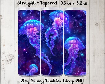 Celestial Jellyfish Tumbler Wrap PNG, Seamless 20oz Skinny Tumbler Sublimation Design, Straight, Tapered, Seamless Galaxy Jellyfish Pattern