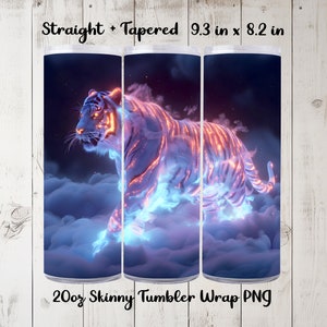 Mystic Ethereal Electric Tiger Tumbler Wrap PNG, 20oz Skinny Tumbler Sublimation Designs, Straight, Tapered, Celestial Tiger Design Download