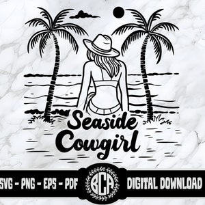 Seaside Cowgirl SVG | Coastal Cowgirl Aesthetic | Cute Ocean Cowgirl PNG | Tropical Beach Cowgirl Silhouette | Western Beach Theme Graphic