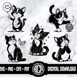 Cute Cat SVG Bundle | Kitten Cut Files for Cricut and Silhouette | Funny Cat PNG for Shirts, Mugs, and Crafts | Cat with Yarn SVG