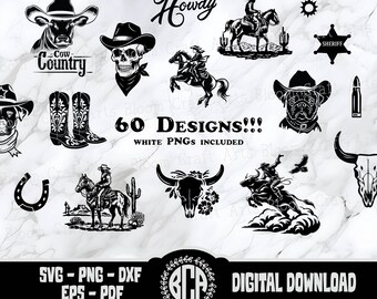 Westerse SVG-bundel | Cowgirl en cowboy gesneden bestanden voor Cricut | Country-western-clipart | Ontwerpen van cowgirlhoeden en laarzen | Westerse bundel, png