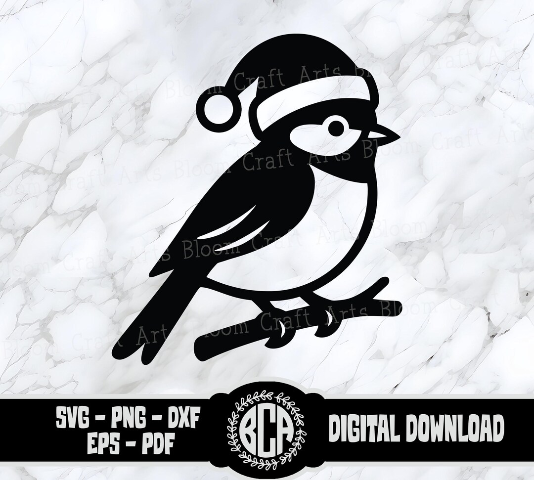 Christmas Bird SVG | Holiday Chickadee Santa Hat Clipart | Winter ...