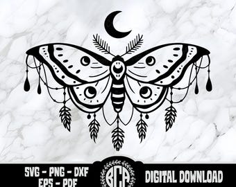 Celestial Moth SVG | Boho Moth Cut File | Mystical Moth Drawing PNG | Moon Moth Design | Dreamcatcher Moth Svg | Celestial Butterfly SVG Art