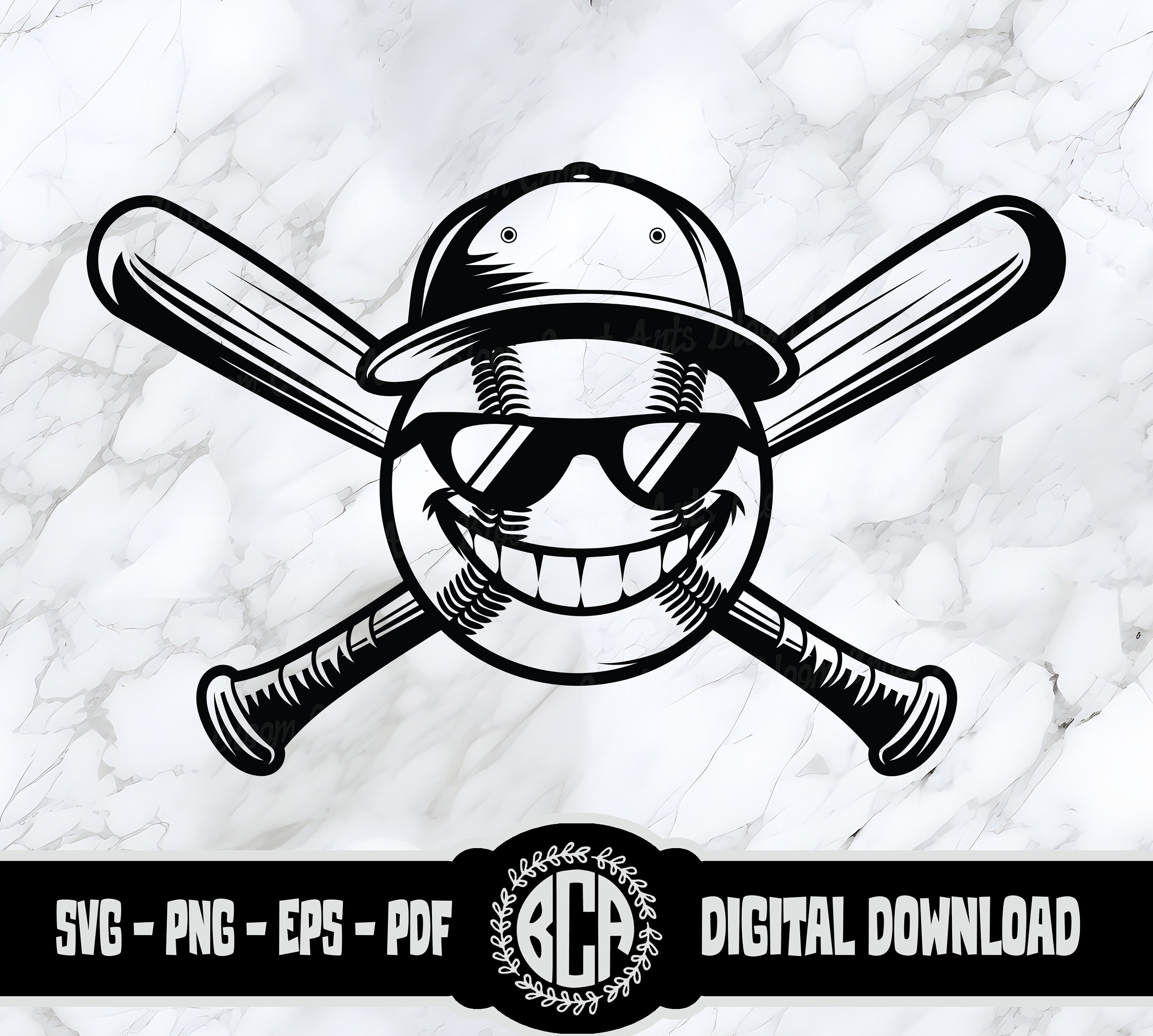 ★関税込★INSTANTFUNK★F needlework logo baseball ca.p★ Smiling Baseball SVG | Baseball Logo SVG | Baseball and Bats