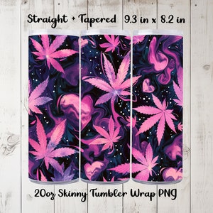 Vivid Pink Marijuana Leaf Tumbler Wrap PNG, 20oz Skinny Tumbler Sublimation Designs, Straight, Tapered, Psychedelic Pink Cannabis Leaves Art