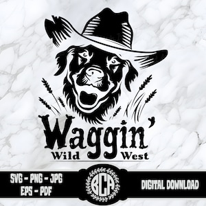 Waggin&#39; Wild West Dog SVG, Cute Cowboy Dog Digital Download for Pet Lovers, T-Shirt Designs, Decals, Rustic Country Dog Silhouette PNG