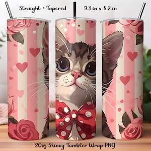 Cute Cat Tumbler Wrap PNG, Loveable Cat Design, Cat and Hearts Tumbler Wrap Art, Valentines Cat Tumbler Wrap, Cute Kitten Tumbler Wrap