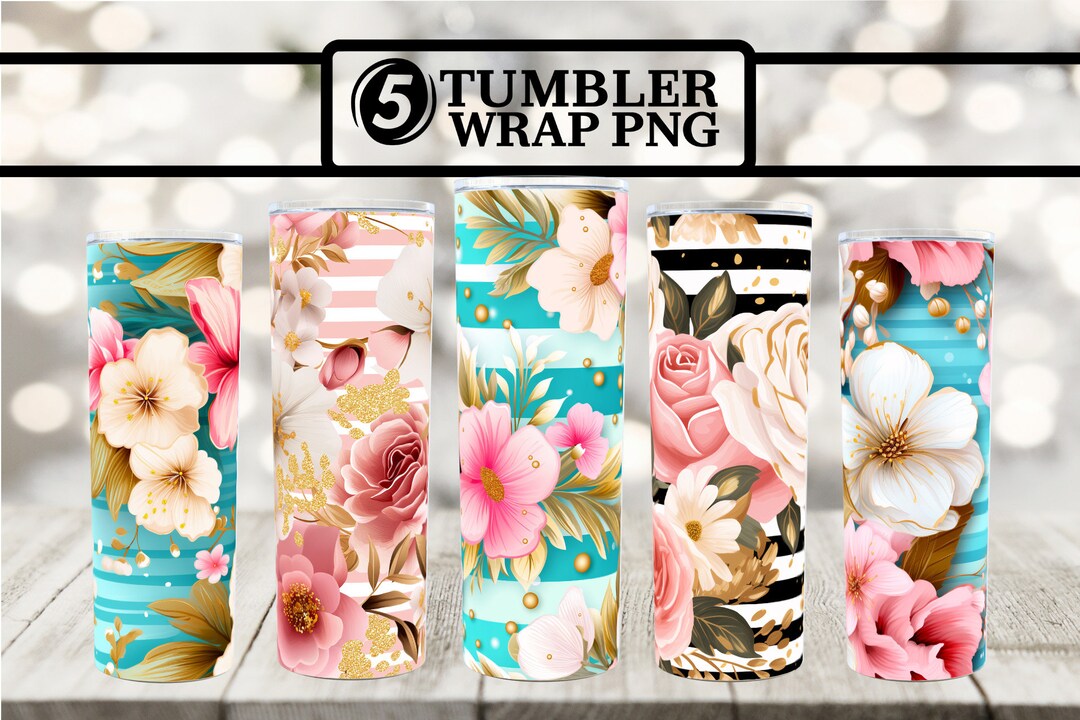 Floral Tumbler Wrap PNG Bundle | Seamless Flower Tumbler Wraps | Pink ...