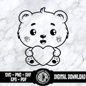 Teddy Bear SVG Cute Valentine Bear Holding Heart Kawaii Love Clipart for Cricut Romantic Animal SVG Baby Bear Design Sublimation File