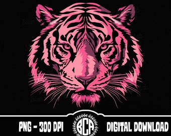 Pink Tiger PNG | Pink Tiger Face Graphic | Vibrant Pink Tiger Clipart | Preppy Pink Tiger Head PNG | Chic Pink Tiger Digital Art | Pink Cat