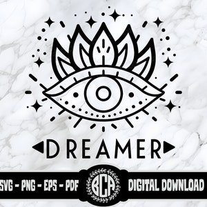 Dreamer SVG | Mystical Third Eye Design | Mystic Eye SVG | Spiritual Lotus Eye PNG | Celestial Eye T Shirt Graphic Png | Boho Eye Svg File
