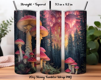Enchanted Mushroom Tumbler Wrap PNG 20oz Skinny Tumbler Sublimation Designs | Red Mushrooms Tumbler Wrap | Mystical Mushrooms Tumbler Wraps