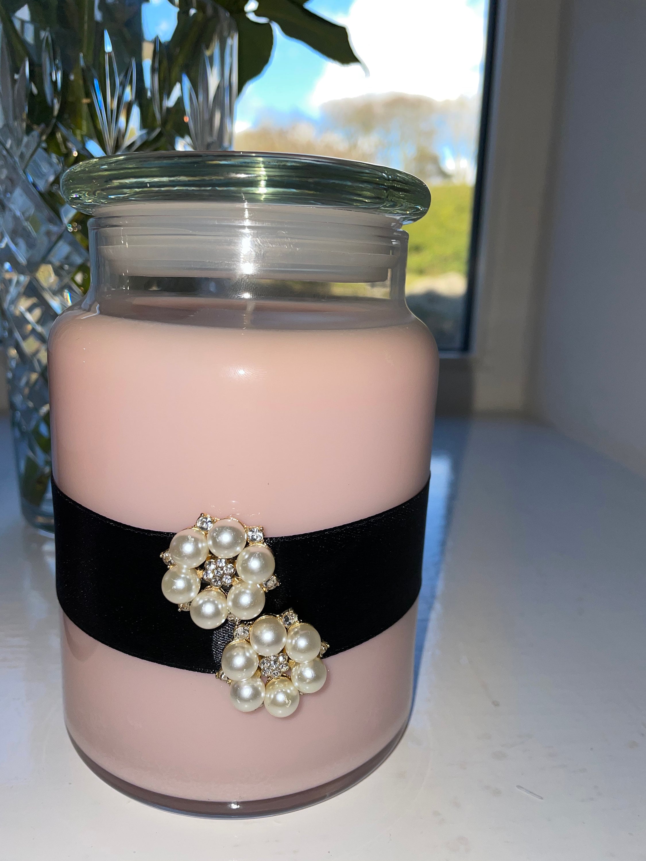 Rose Pink Jasmine Scented Candle in Glass Jar Etsy