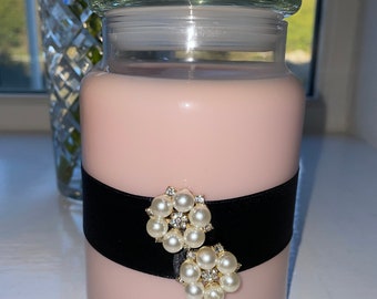 Rose pink jasmine scented candle in glass jar