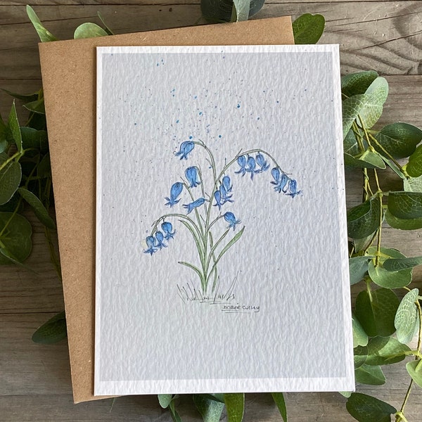 Bluebelle’s, wildflowers, watercolours, greetings card, 5x7, luxury card.