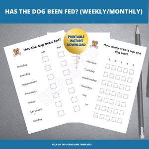 Has the Dog Been Fed Monthly Printable | Weekly Printable | Dog Fed Printable | Pet Feed Reminder | Dog Treats Printable | Dog Feed Reminder