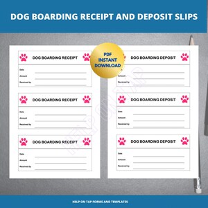 Dog Boarding Receipt Printable Dog Boarding Deposit Receipt | Etsy
