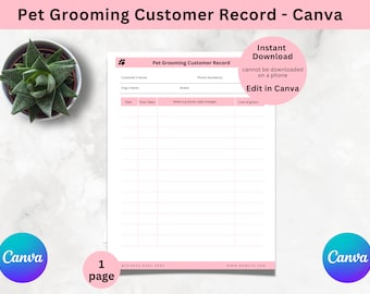 Dog Groom Form (Pink) - Canva  | Dog Grooming Record Card Template | Pet Grooming Record Keeping Form | Dog Grooming Customer Record Cards