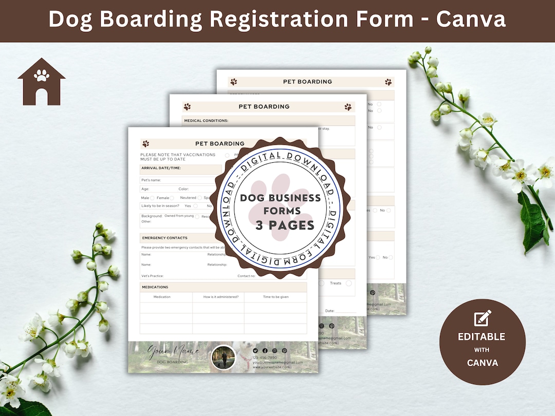 Pet Home Boarding Registration Form Dog Boarding Paperwork Boarders