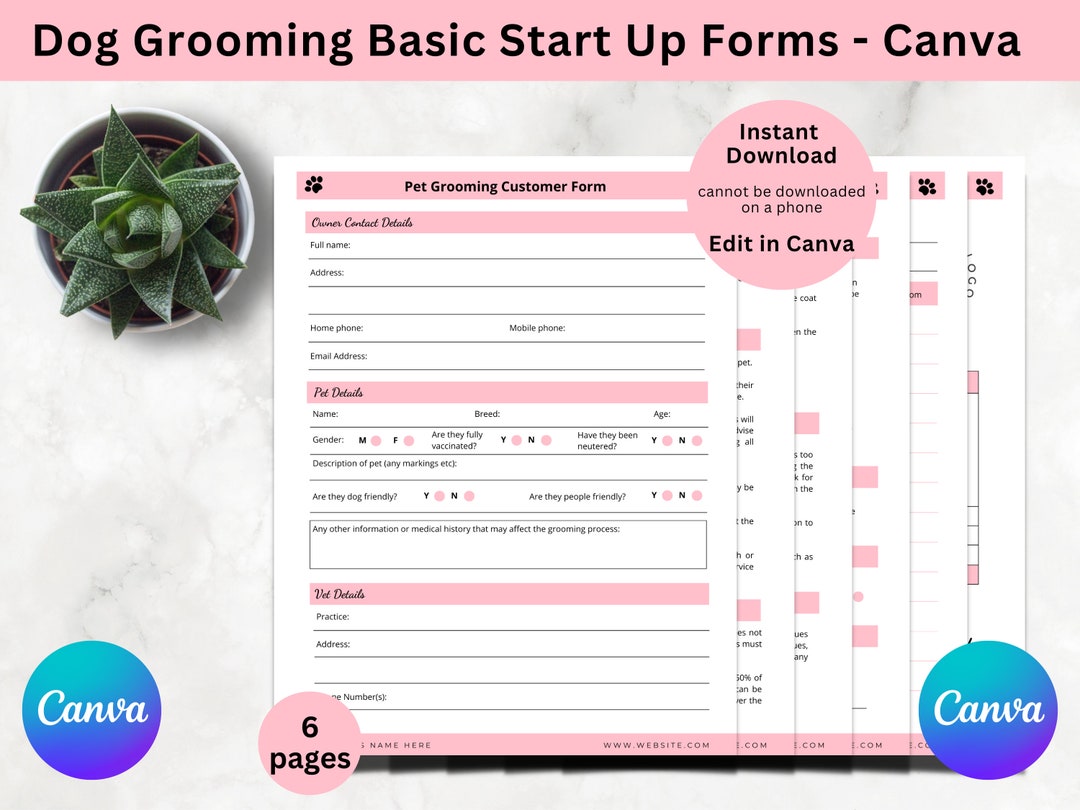 Grooming Forms.pdf Dog Grooming Forms: Client Card, Contract, Record, Receipt (canva, PDF ...