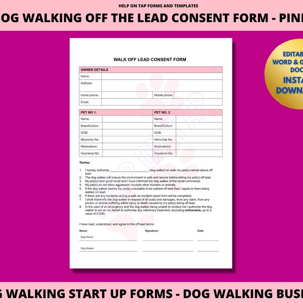 Dog Walking Consent Form Template - Etsy