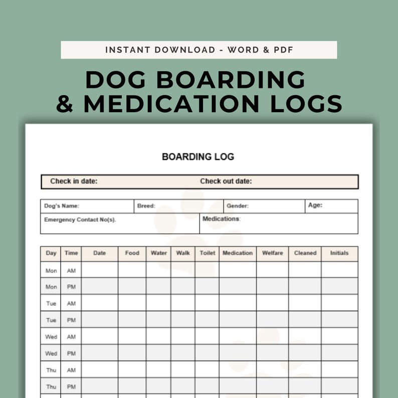 Pet Daily Log Printable
