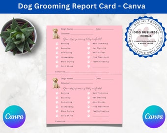 Dog Groom Report Card (Pink) - Canva  | Dog Grooming Report Card | Grooming Report Form | Mobile Dog Groom Form | Mobile Pet Groom Form