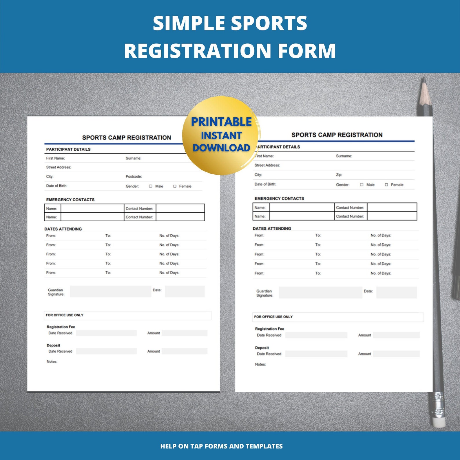 Simple Sports Registration Form Ideal for Sports and Summer Camps for