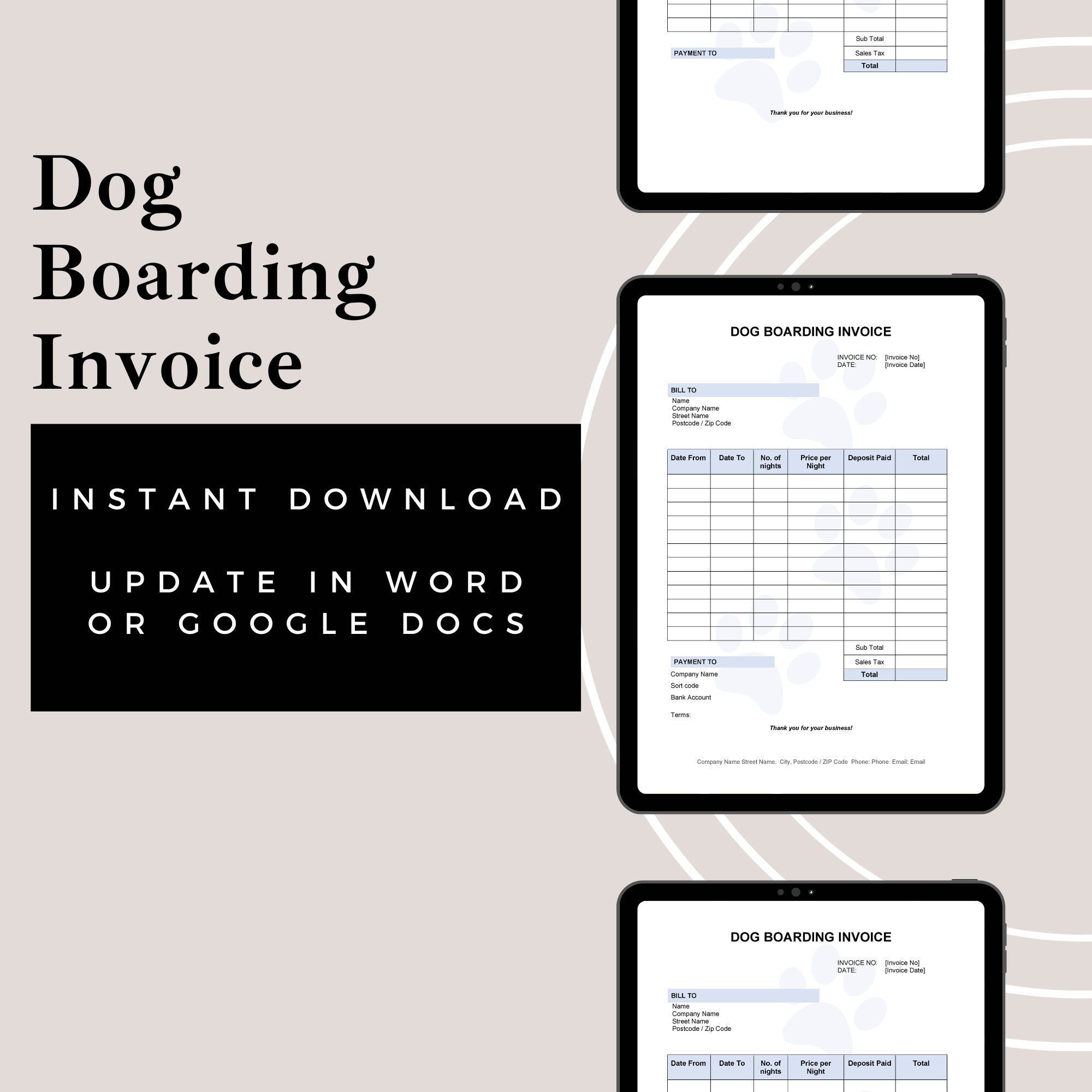 Dog Boarding Invoice Template blue Word Editable Invoice PDF Printable Dog Boarding Invoice Template blue Word Editable Invoice PDF Printable