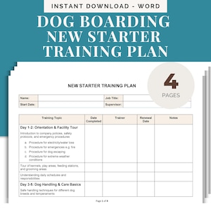 Dog Boarding New Starter Training Plan: Kennel Staff Guide (PDF, Word)
