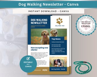 Dog Walking Newsletter Template Pet Care Monthly Newsletter Dog Walker Client Newsletter Dog Care Service Newsletter Dog Walking Tips News