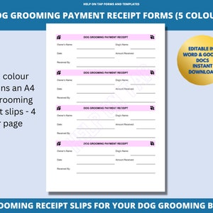 Dog Grooming Payment Receipt Word Dog Grooming Deposit - Etsy - Payment Amount For Good Grooming