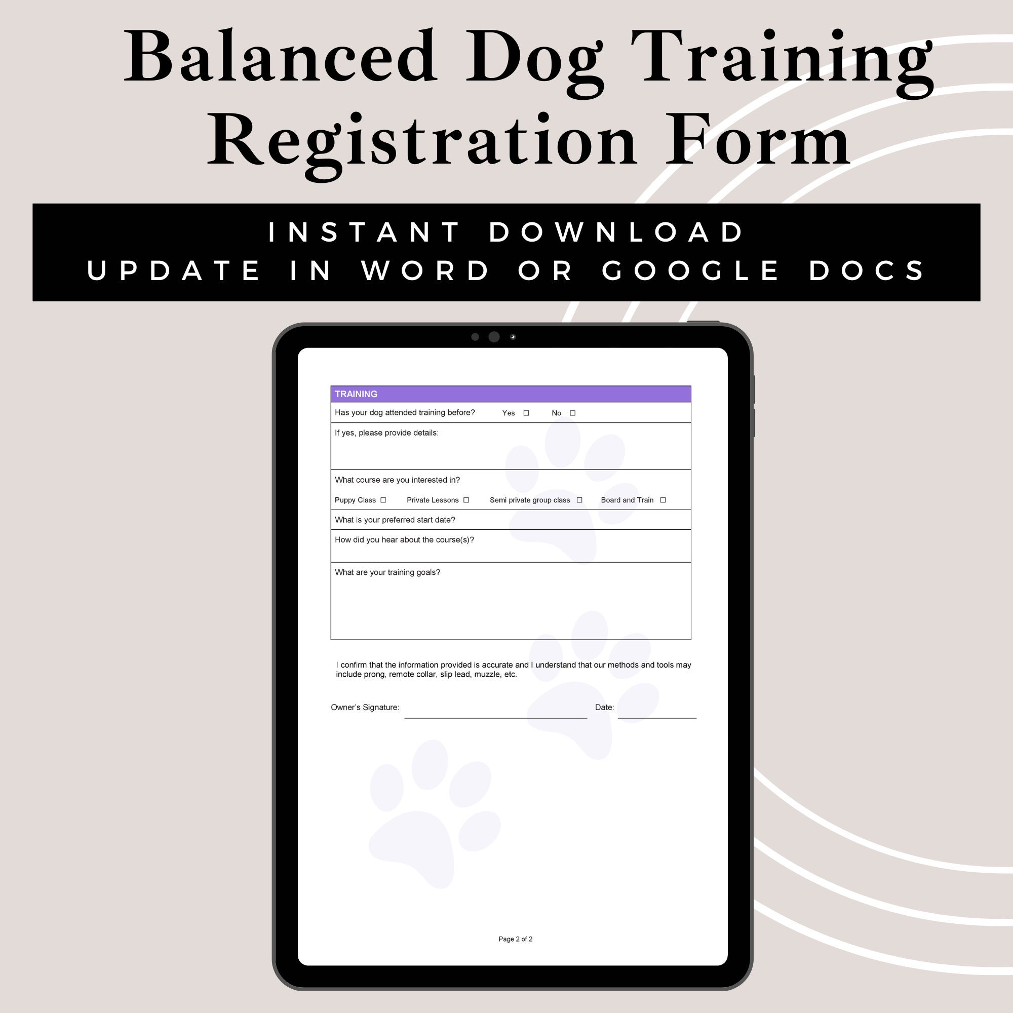 Balanced Dog Training Registration Form Balance Training Dog Board and