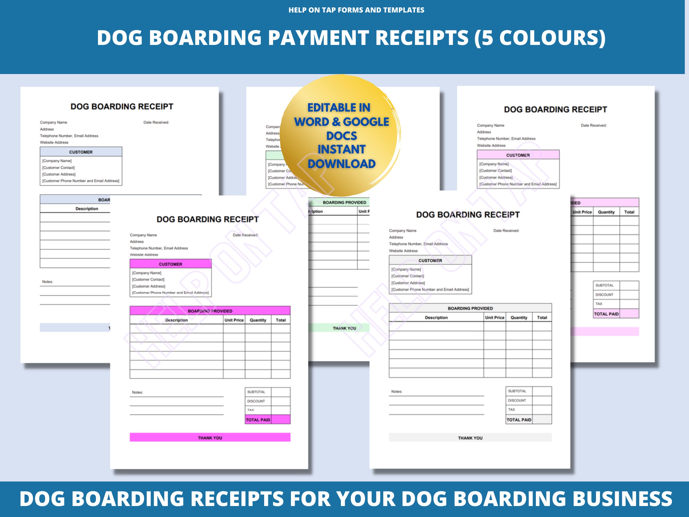 Dog Boarding Receipt Printable Dog Boarding Deposit Receipt Simple Dog ...